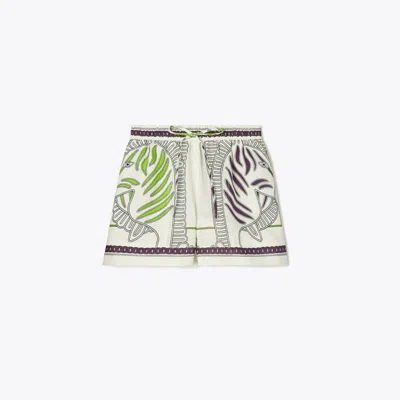 Tory Burch Printed Linen Camp Short In Ivory Zebra Scarf