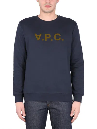 Apc Blue Sweatshirt With Khaki Logo