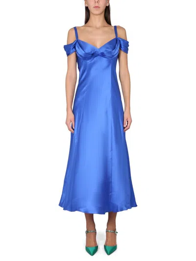 Alberta Ferretti Off-the-shoulder Dress In Blue