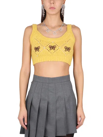 Alessandra Rich Wool Knit Top In Yellow