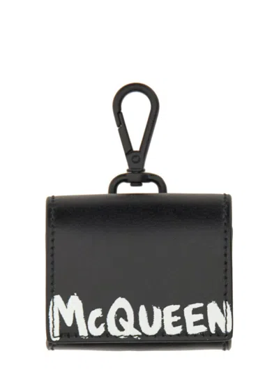 Alexander Mcqueen Graffiti Logo Printed Airpod Case In Black
