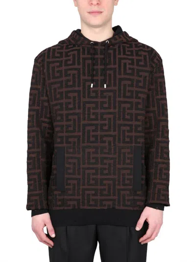 Balmain Sweatshirt With Maxi Monogram In Brown