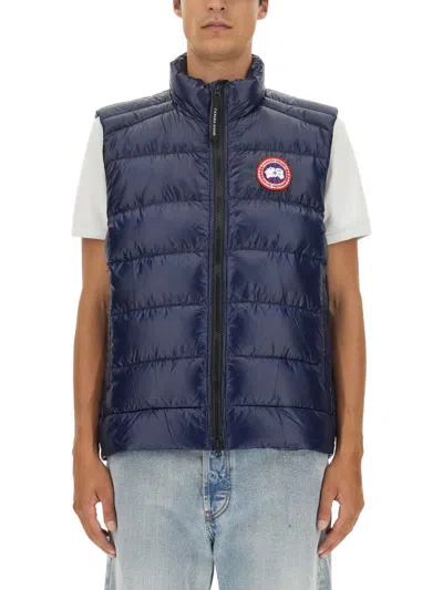 Canada Goose Down Waistcoat With Logo Patch In Blue