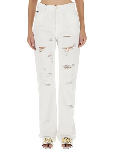 Dolce & Gabbana Boyfriend Jeans In Distressed Denim In White