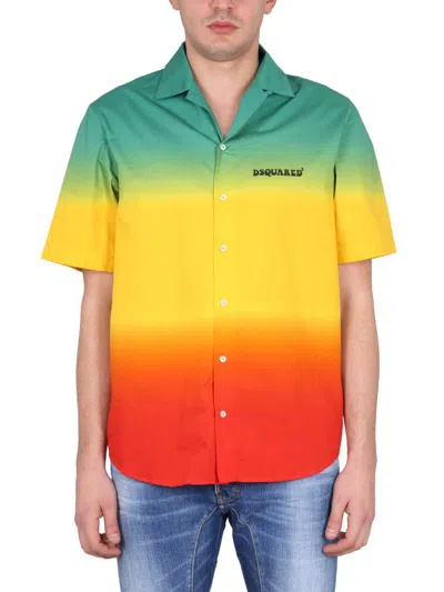 Dsquared2 Jamaica Printed Cotton Bowling Shirt In Gold