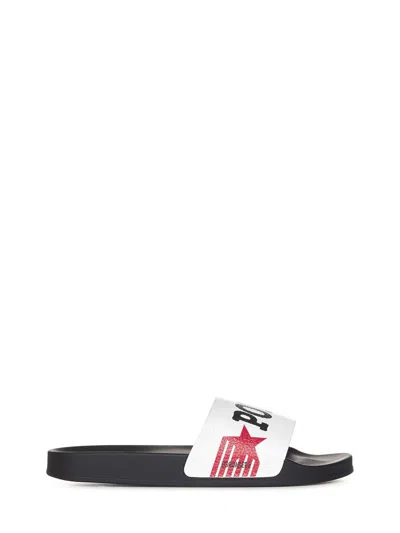 Dsquared2 Rocco Siffredi Slide Sandals In White,red