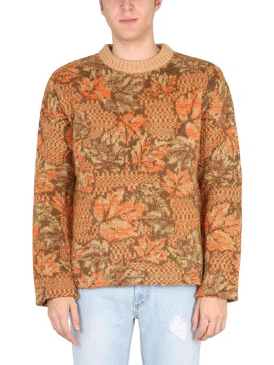 Erl Autumn Leaves Print Jumper In Gold
