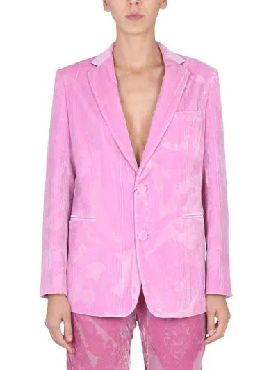 Etro Paisley-print Velvet Blazer In Pink