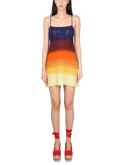 Etro Multicolor Wool Knit Mini Dress In Pastel