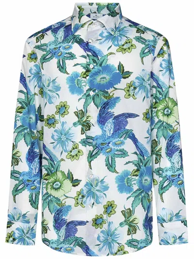 Etro Printed Cotton Shirt In Clear Blue