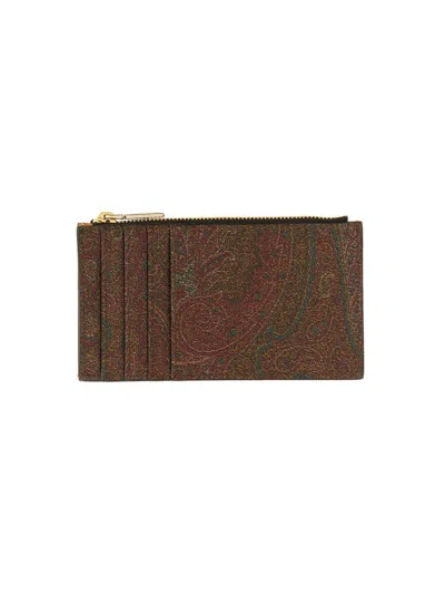 Etro Zippered Card Holder In Rouge