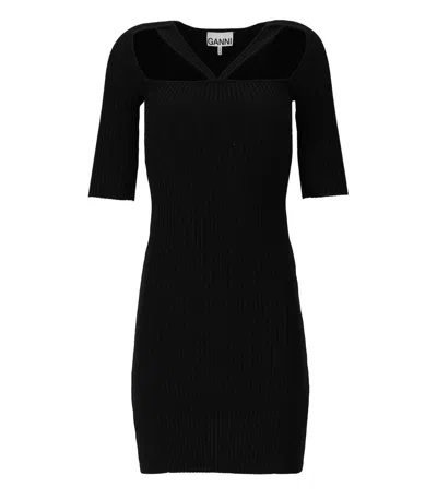 Ganni Ribbed Dress In Black