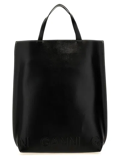 Ganni Banner Medium Shopping Bag In Black