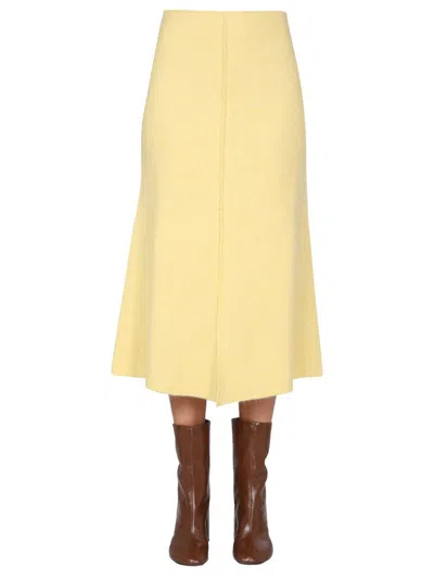 Jil Sander Pleated Twill Midi Skirt In Yellow