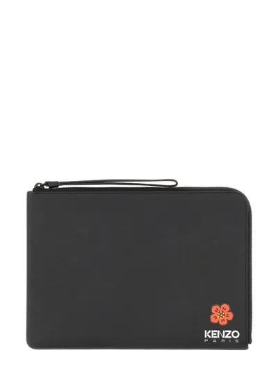 Kenzo Logo-print Leather Clutch Bag In Black