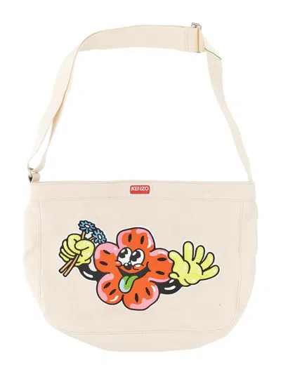 Kenzo Shoulder Bag With Embroidery In Powder