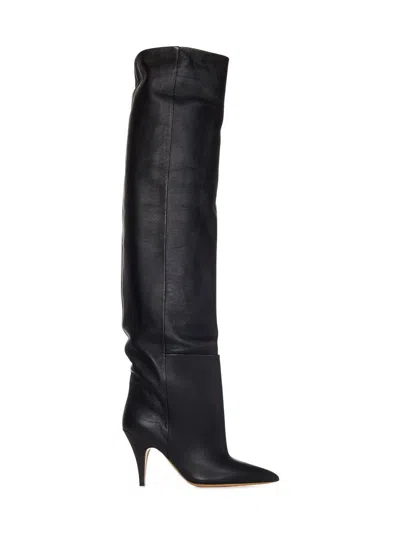 Khaite River 90 Leather Knee-high Boots In Black