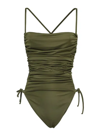La Semaine Ruched Bodysuit In Green