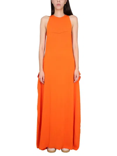 Lanvin Bright Sleeveless Long Dress In Orange