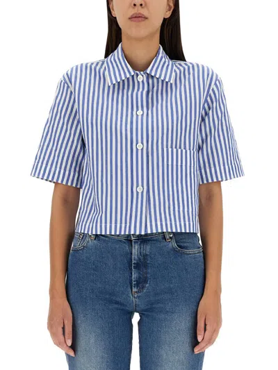 Margaret Howell Candy Stripe Shirt In Blue