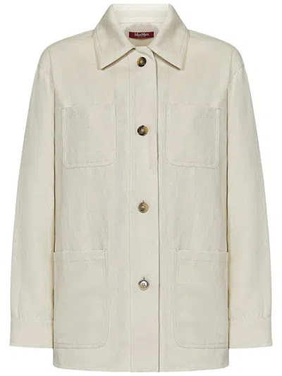 Max Mara Cotton-linen Shirt Jacket In White