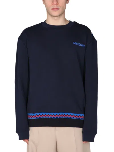 Missoni Cotton Crew-neck Sweatshirt In Azul