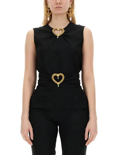 Moschino Blouse With Heart Applique In Black