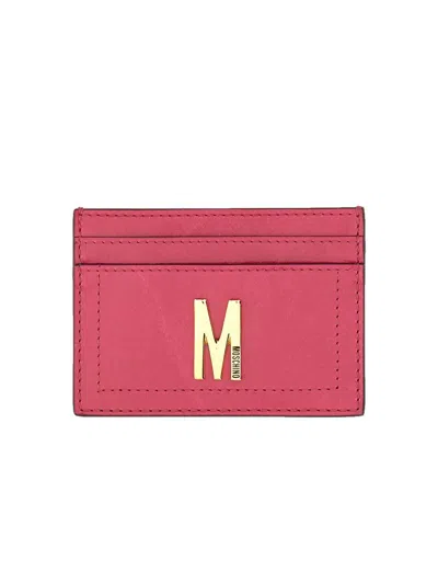 Moschino Card Holder With Gold Plaque In Bordeaux