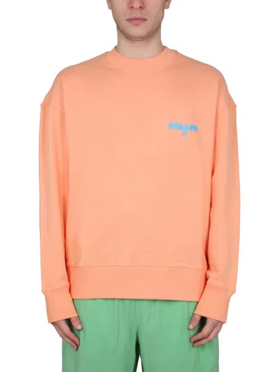 Msgm Crewneck Sweatshirt With Logo In Orange