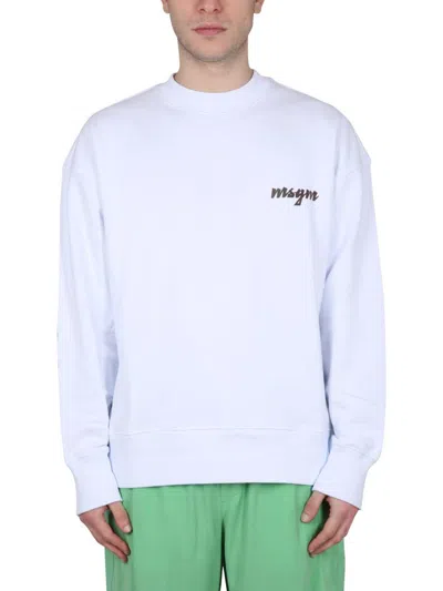 Msgm Crewneck Sweatshirt With Logo In White