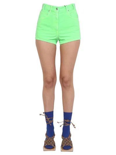 Msgm High-waist Denim Shorts In 35 Fluo Green