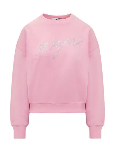 Msgm Sweatshirt With Glitter In Pink