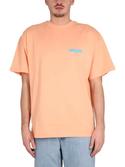 Msgm T-shirt With Print In Orange