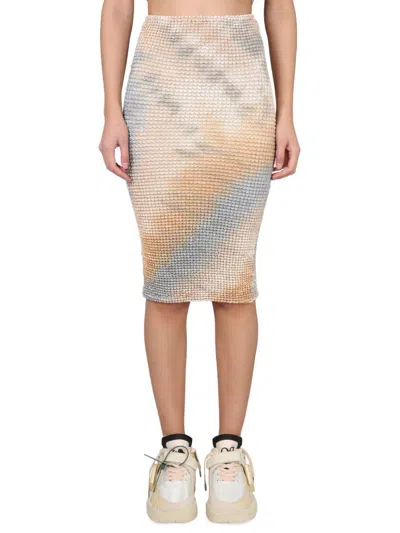 Off-white Smocked Tie-dye Midi Skirt In Brown