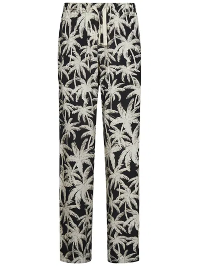 Palm Angels Palm-tree Print Loose Trousers In Black