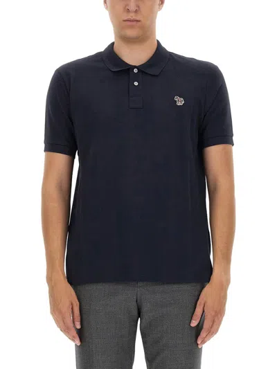 Ps By Paul Smith Ps Paul Smith Polo Shirt With Zebra Patch In Blue