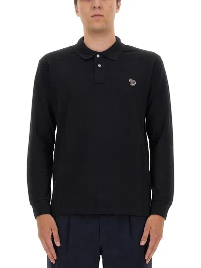 Ps By Paul Smith Polo Shirt With Zebra Patch In Black