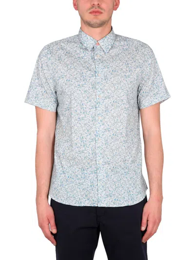 Ps By Paul Smith Wave Print Shirt In Azure