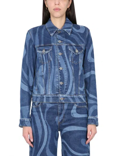 Pucci Marble Print Jacket In Blue