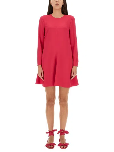 Red Valentino Satin Crepe Long Sleeved Mini Dress In Fuchsia