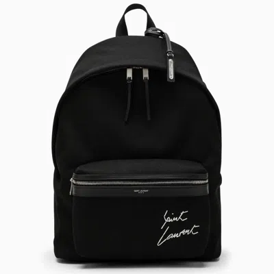 Saint Laurent City Backpack With Embroidery And Trim In Black