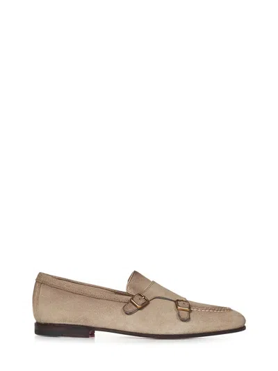Santoni Suede Leather Loafers In Beige