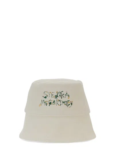 Stella Mccartney Embroidered Logo Cotton Bucket Hat In White