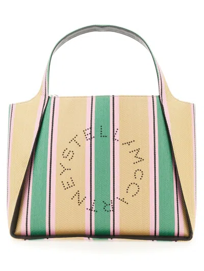 Stella Mccartney Striped Logo Embellished Tote Bag In Multicolour