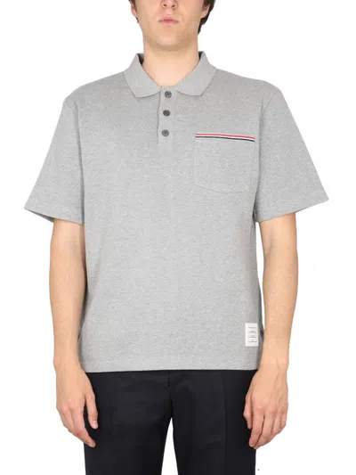 Thom Browne Rwb Pocket Trim Polo Shirt In Grey