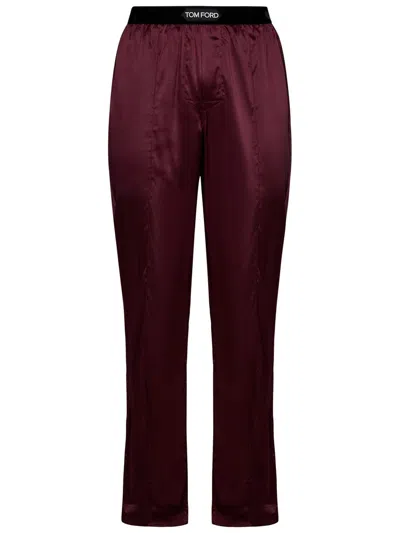 Tom Ford Wine-colored Stretch Silk Pyjama Trousers In Black