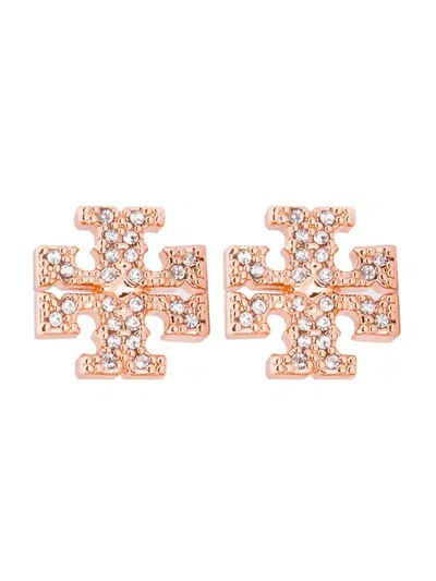 Tory Burch Crystal Logo Earrings In Pink