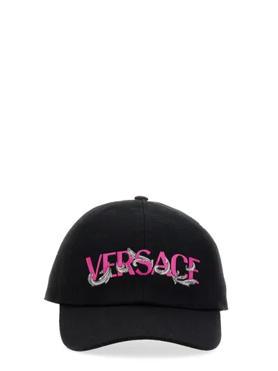 Versace Baseball Hat With Logo In Black