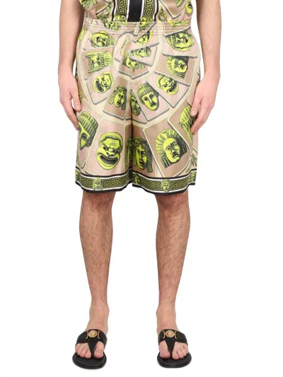 Versace Man Shorts & Bermuda Shorts Beige Size 32 Silk In Green