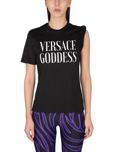 Versace Goddess Rolled T-shirt In Black